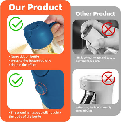 TrendPlain 16oz/470ml Glass Olive Oil Sprayer for Cooking – 2 in 1 Olive Oil Dispenser Bottle for Kitchen Gadgets and Air Fryer Accessories, Salad, BBQ - Black