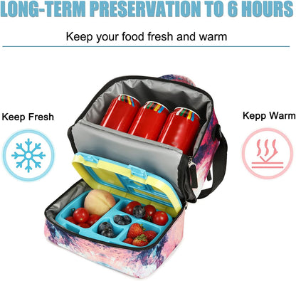 Tilami Lunch Bags Insulated Adjustable Strap Zipper, Two Compartments Cooler Bags, Bento Bags for Kids Toddlers (Blue)