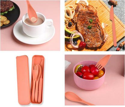 2 Sets Reusable Utensil Set with Case, Portable Plastic Spoons Fork Knife Camping Utensils for Lunch Box Accessories for Kids Adults Travel Picnic Camping Daily Use(Blue, Black)