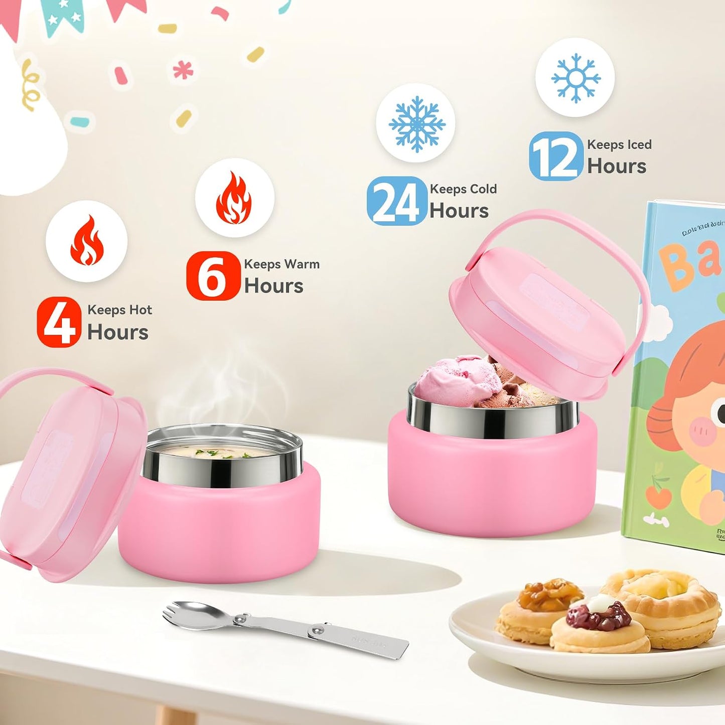 Lunch Box Kids, Leak Proof 5 Compartment Bento Box for Kids, 13oz Thermo for Hot Food Kids Lunch Box,Hot Lunch Box for School Travel
