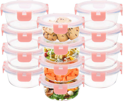 GULFLIN 12 Pack 22oz Glass Meal Prep Containers, Food Storage Containers with Lids, Air-Tight, Leak-Resistant, Freezer to Microwave Safe - Grey Set