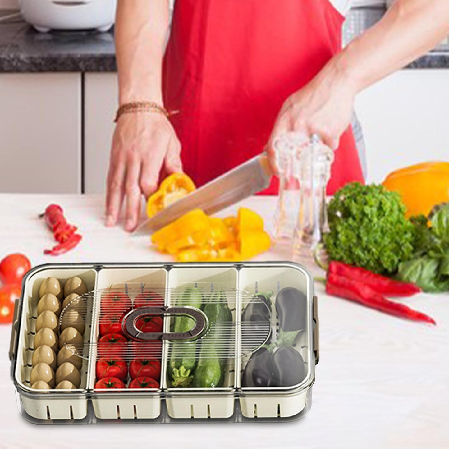Snackle Box Container, Food Tray Divided with Lid, Portable Snack Platters - Clear Organizer, Veggie Tray for Party, Veggies, Snack, Fruit, Nuts (milk white)