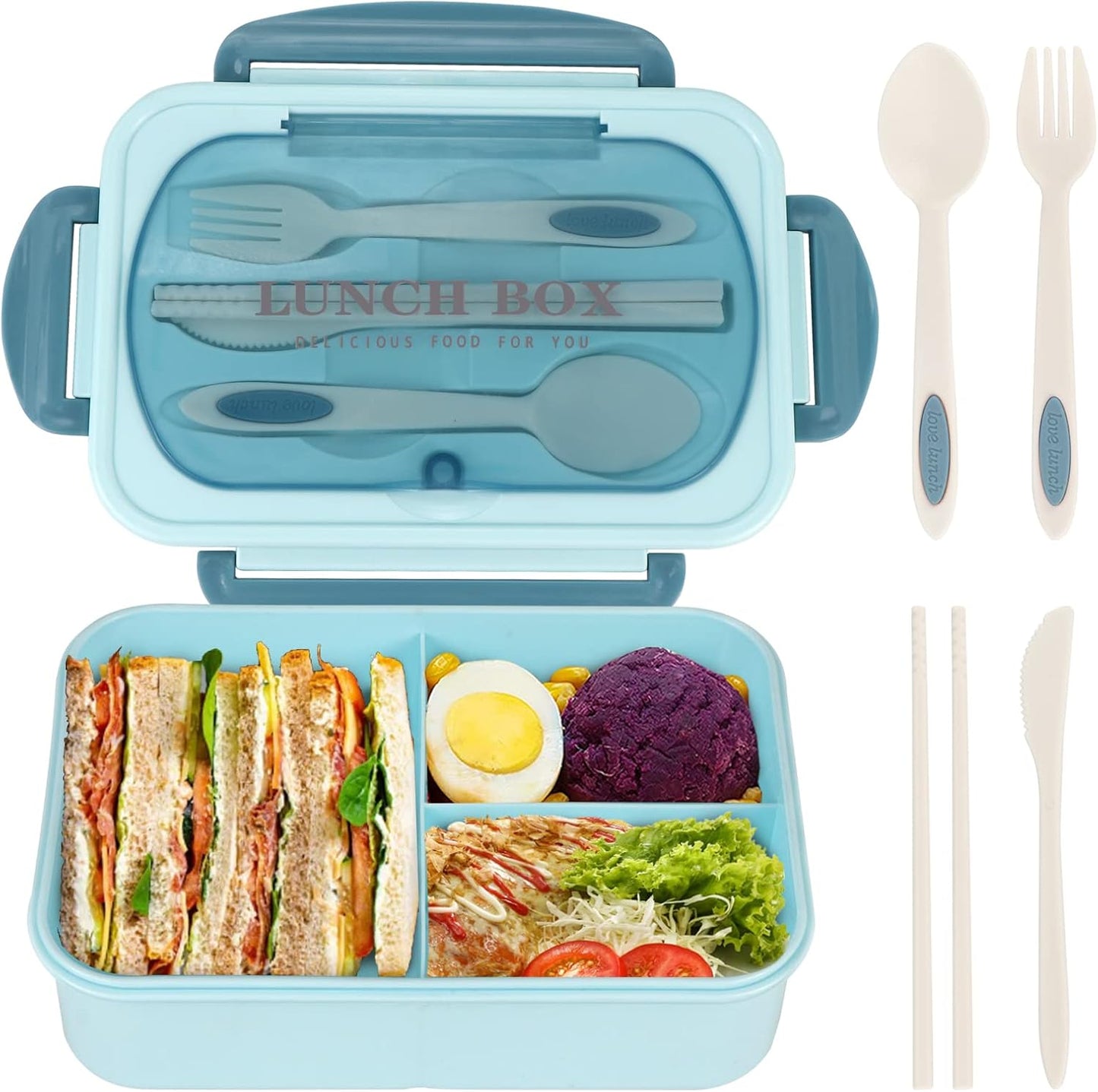 NatraProw Bento Box for Adult, 1200 ML Lunch Containers, LeakProof Lunch Box with Utensils, BPA Free, 3 Compartment Bento Box Microwave Safe, Khaki