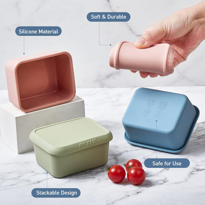 ISSEVE 8oz Silicone Snack Containers for Kids, 1 Cup Reusable Small Containers with Lids, Leak Proof Silicone Food Storage Containers, Kids Lunch Box for Daycare, School, Travel (4)
