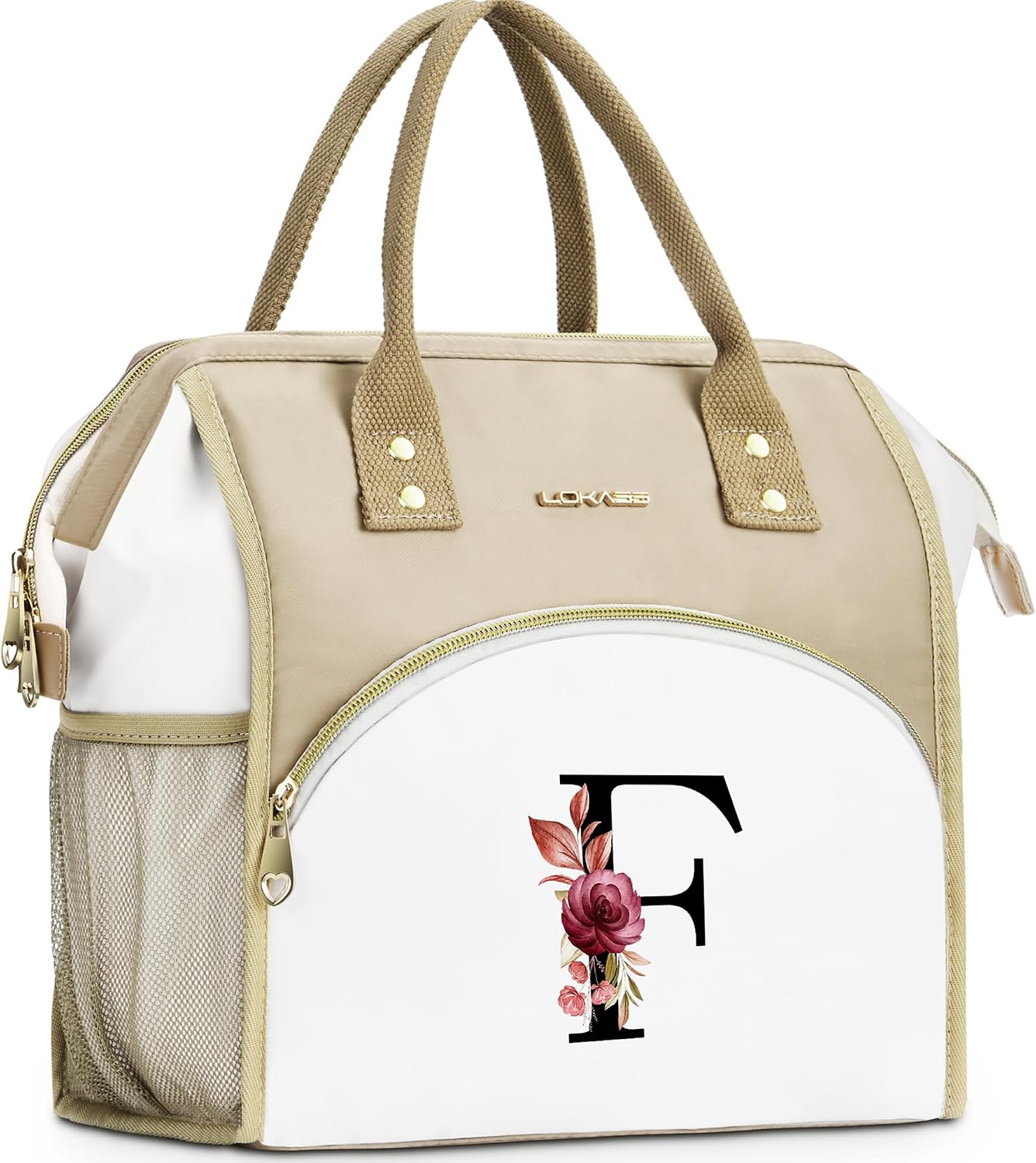 Initial Lunch Bag Women, Cooler Insulated Lunch Bag for Girls, Large Adult Leakproof Lunch Box for Picnic Work, Personalized Tote Bag, Birthday Gifts/Mothers Day Gifts, Letter K.
