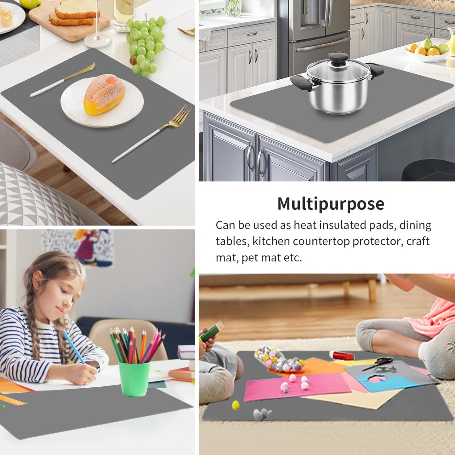Extra Large Silicone Mats for Kitchen Counter, 27.6'' x 19.7'' Nonskid Silicone Placemats for Kids, Nonstick Purple Silicone Mat for Baking Crafts, Silicone Dab Mat Heat Resistant, 1Pack - Colors B