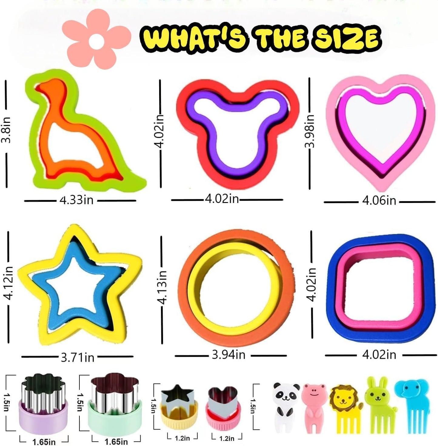 BANIC Uncrustable Sandwich Cutter, 43 Pcs Sandwich Cutter and Sealer, Crustless Sandwich Cutter Heart Star Unicorn Dino Butterfly etc, Lunch & Bento Box Accessories with Storage Container