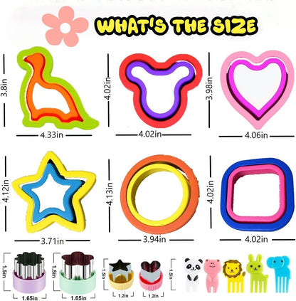 BANIC Uncrustable Sandwich Cutter, 43 Pcs Sandwich Cutter and Sealer, Crustless Sandwich Cutter Heart Star Unicorn Dino Butterfly etc, Lunch & Bento Box Accessories with Storage Container