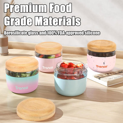 Tronco 24 oz Glass Food Storage Containers with Lids, Airtight, Leak & Spill Proof Glass Lunch Bowls for Meal Prep, Salad, Yogurt, Soup & Stew, Microwave & Dishwasher Safe, BPA-Free, Set of 1