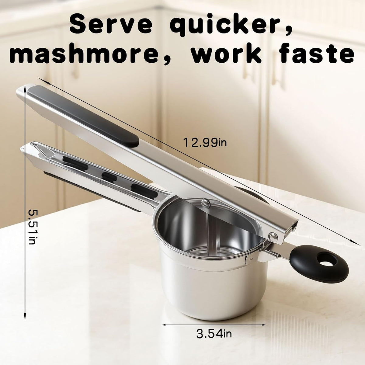 15oz Stainless Steel Potato Ricer - Heavy Duty Mashed Potato Ricer with Silicone Grip, Dishwasher Safe Professional Kitchen Tool for Perfect Mashed Potatoes & Purees
