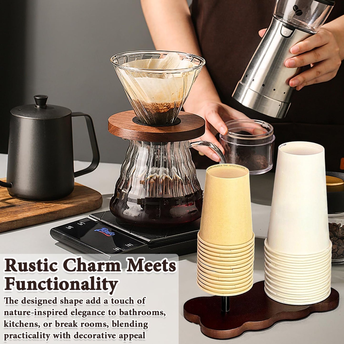 Wood Disposable Cup Dispenser for Countertop | Stylish Bathroom Cup Holder - Perfect for Plastic Mouthwash Cup Storage Organizer,Coffee Paper Cups and Kitchen,Take Out Cup Carriers for Party