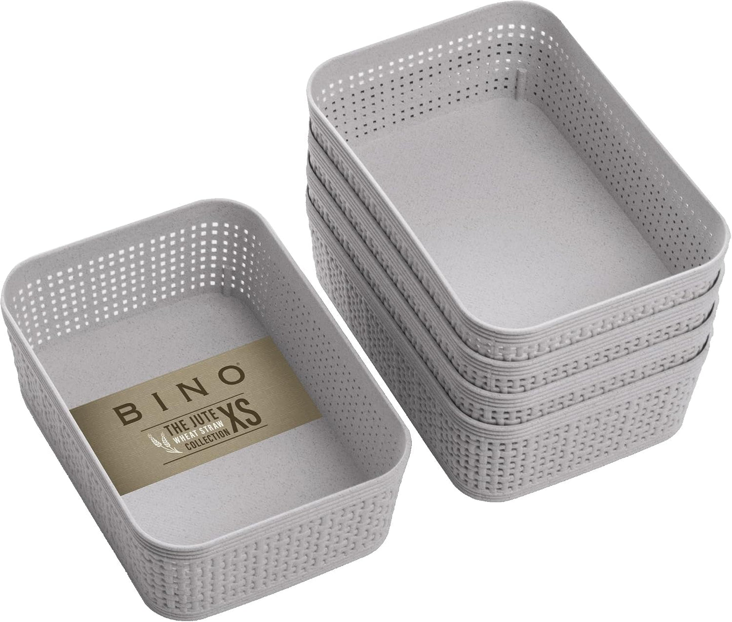 BINO Woven Plastic Basket | Large (Natural), 3-Pack | THE JUTE COLLECTION | Home Organization, Space-Saving Storage, Stylish Design | Plastic Storage Basket