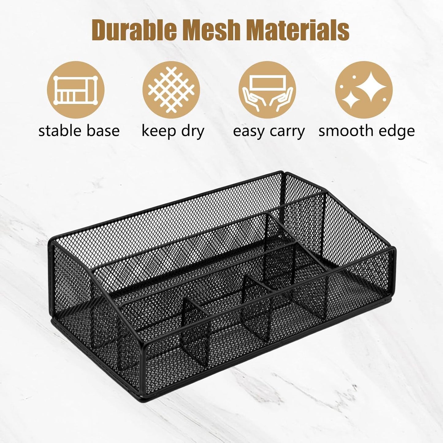 DysanVica Paper Plate Organizer for Countertop - Metal Silverware Caddy with 6 Compartments for Paper Plate Cup Napkin Utensil Holder Caddy for Party Camping Picnic Black