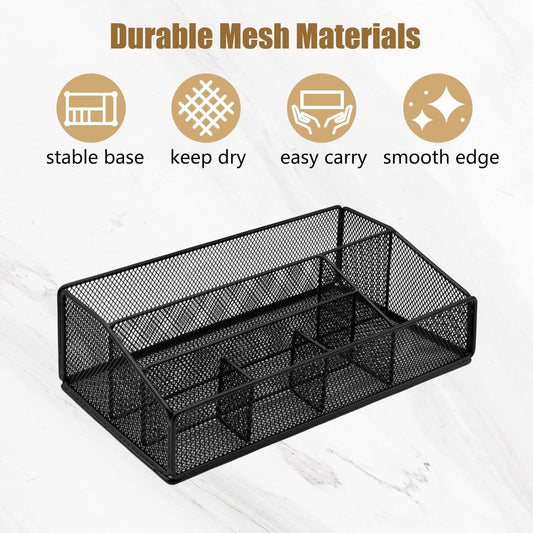 DysanVica Paper Plate Organizer for Countertop - Metal Silverware Caddy with 6 Compartments for Paper Plate Cup Napkin Utensil Holder Caddy for Party Camping Picnic Black