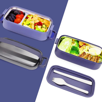 Stainless Steel Bento Box for Adults&Kids,Japanese Leakproof Lunch Box Divided Food Meal Storage Containers Set Stackable 2 Layer for Children School Picnic Beige