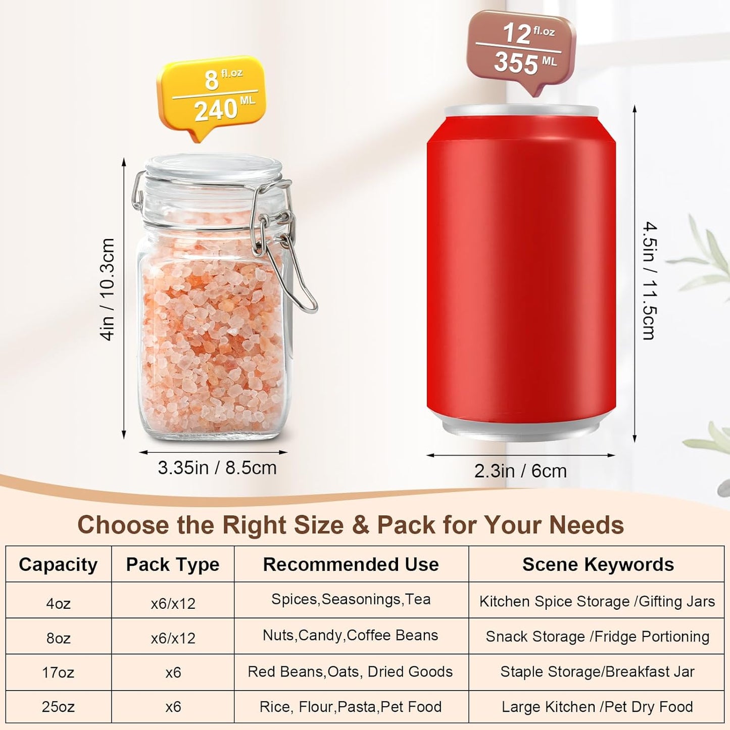 Spice Jars Set of 6, 4 oz Glass Spice Jars with Airtight Lids and Labels, Small Seasoning Jars for Spices, Herbs, Kitchen Spice Organizer