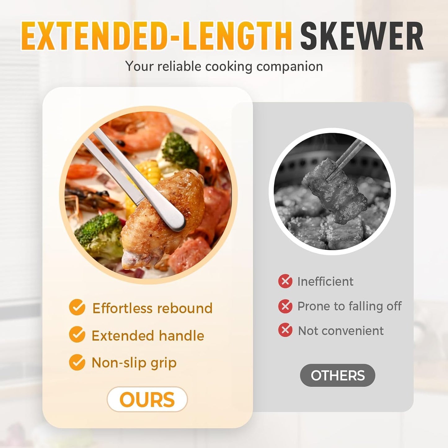 Non-Slip Kitchen Tweezers - 2 PCS Cooking Tweezers Fine Tweezer Tongs, Extra-Long Stainless Steel Kitchen Tweezer for Grilling, Serving, Frying, Plating, Food Preparation (10-Inch)