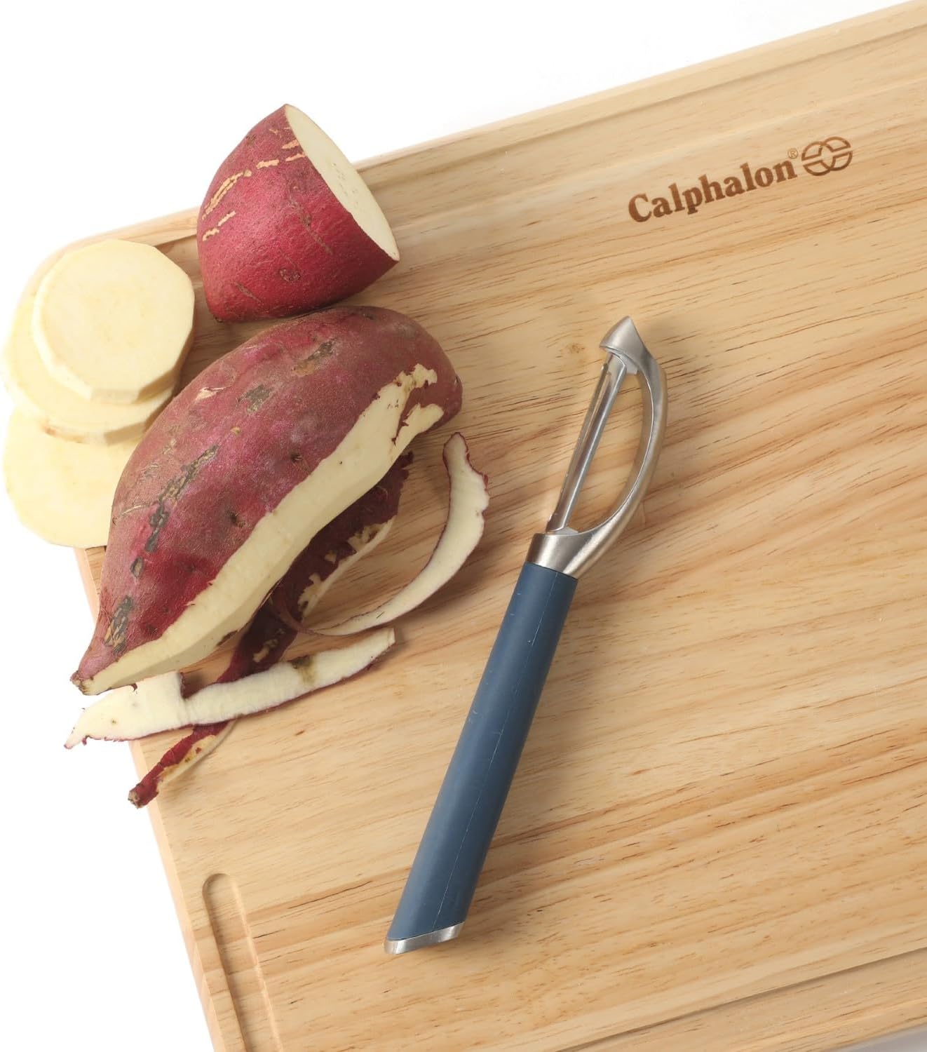 Calphalon Prime Straight Vegetable Peeler, Stainless Steel Peeler with Swivel Blade for Fruits & Vegetables, Weighted Handle for Control, Weighted Handle for Control