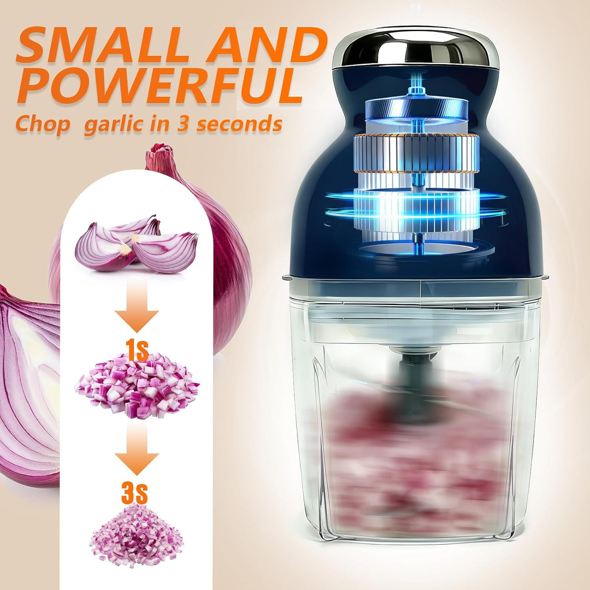 Brigii Electric Garlic Mincer & Onion Chopper, 3-Cup Mini Food Processor