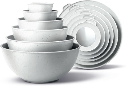 COOK WITH COLOR Mixing Bowls with Lids - 12 Piece Plastic Nesting Bowls Set includes 6 Prep Bowls and 6 Lids, Microwave Safe Mixing Bowl Set, Pink Embossed - Colors B