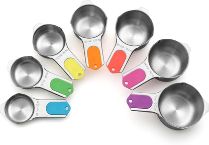 Spring Chef Stainless Steel Measuring Cups Set of 7 with Pour Spout - Nesting Kitchen Tools with Easy Read Markings to Measure Dry or Liquid Ingredients - Metal Measuring Cups for Baking & Cooking