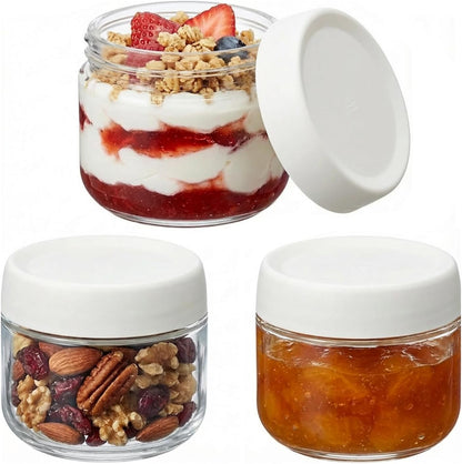 3Pack Overnight Oats Containers with Lids,10oz Glass Jar with Scew Lid,Salad Dressing Fruit Veggies Sauce Snacks Meal Prep Food Containers,Spice Jars,Wide Mouth Storage Containers