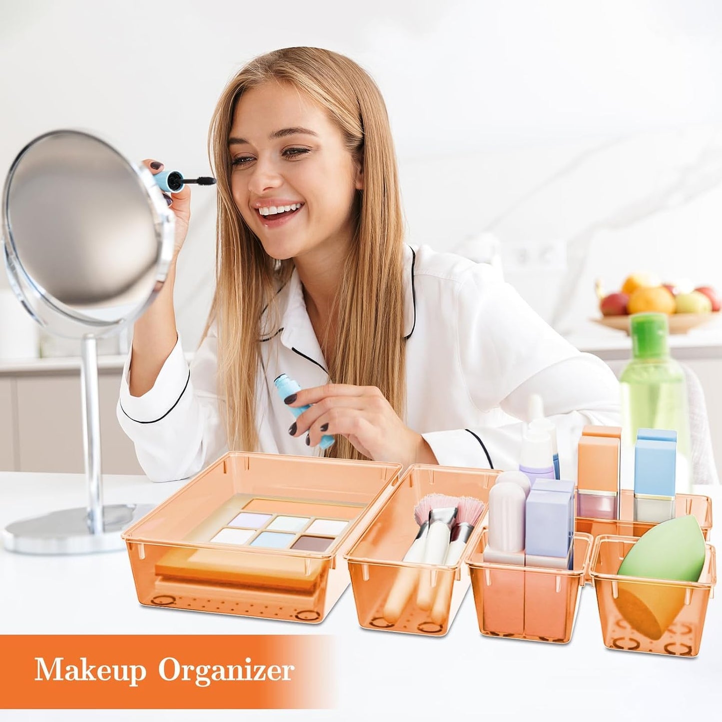 SpaceHacks 25 PCS Plastic Drawer Organizer Set, 4-Size Versatile Organizer Tool Trays & storage Bins for Makeup, Jewelry, and Gadgets in Bathroom, Bedroom and Office,Clear Black