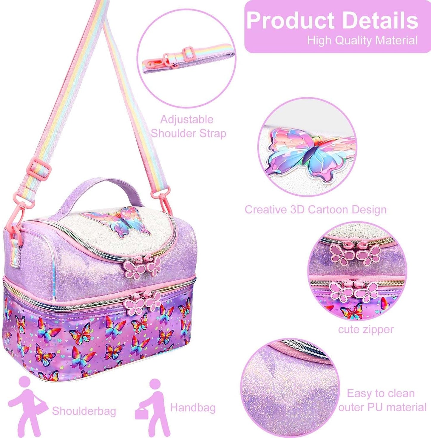 RHCPFOVR Kids Lunch Bag - Double - Decker Cooler Insulated Lunch Box for Boys Girls,Washable Lunch Bag with Strap and Reusable Toddler Lunchbox for School and Daycare