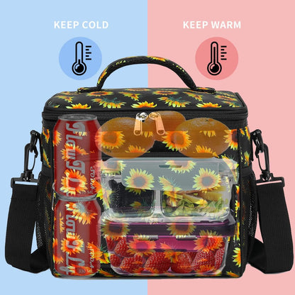 FlowFly Insulated Reusable Lunch Bag Adult Large Lunch Box for Women and Men with Adjustable Shoulder Strap,Front Zipper Pocket and Dual Large Mesh Side Pockets,Cherry - Colors B