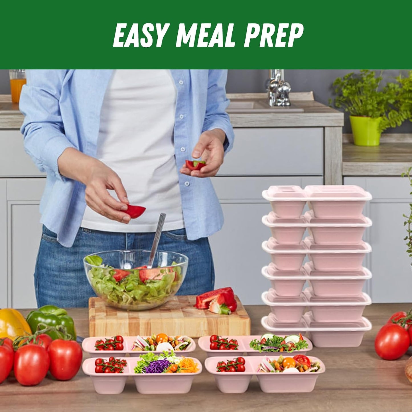 Dealusy 50 Pack (100-Piece) 28 oz Meal Prep Containers Reusable with Lids 2-Compartment, Sturdy Leakproof Food Safe, Microwave Freezer Dishwasher Safe, To Go Take Out Plastic Food Storage, Black