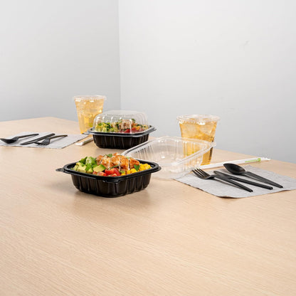 Thermo Tek 40 Ounce Clamshell Containers, 50 Disposable Take Out Boxes - 3 Compartments, Ventilated Lids, Black Plastic Meal Prep Containers, Microwavable, For Pasta Or Salads - Restaurantware