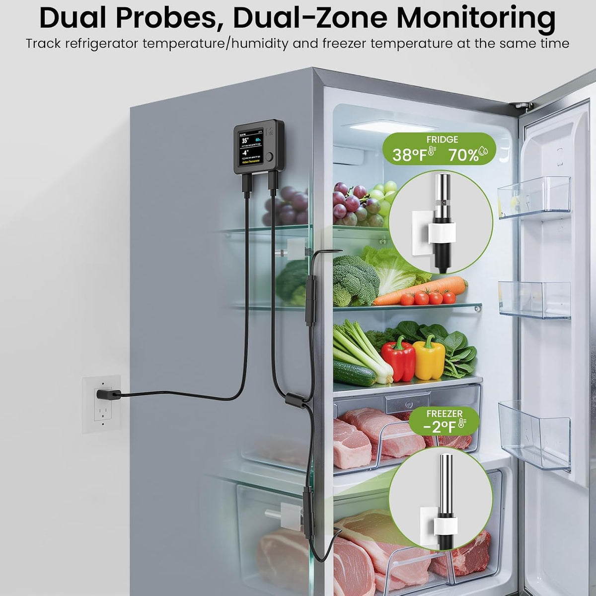 MOCREO WiFi Fridge Thermometer Hygrometer, Dual Probe, Remote Freeze Alerts