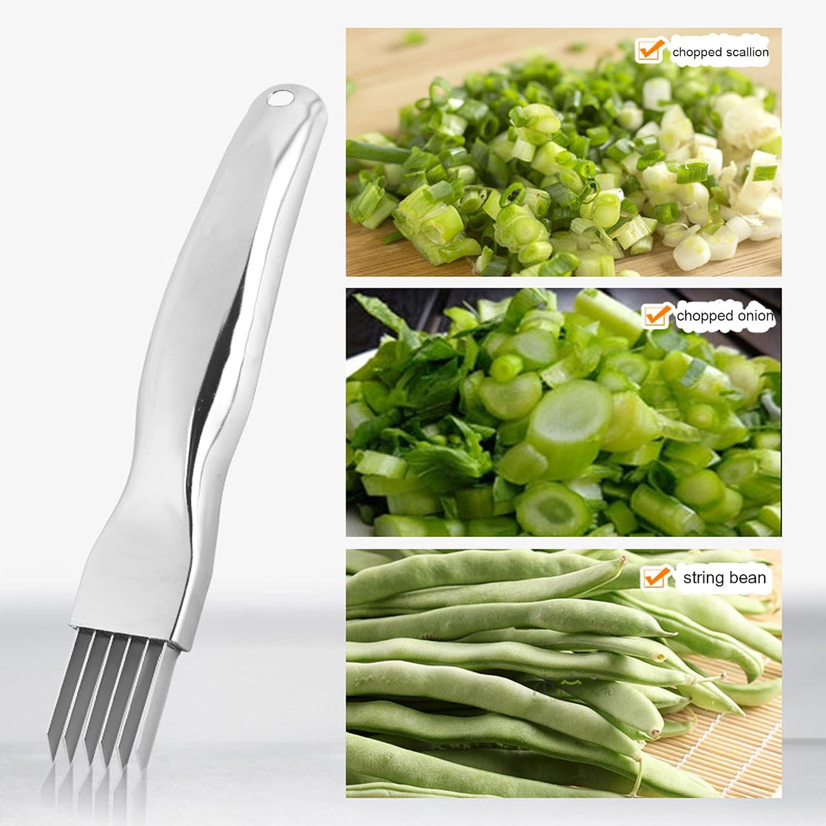 Scallion Cutter Shred Knife with Stainless Steel Blade,Green Onion CutternSlicer,Garlic Shredder,Vegetable Chopper Tool for Home Kitchen Restaurant Hotel, small, Silver, A-122