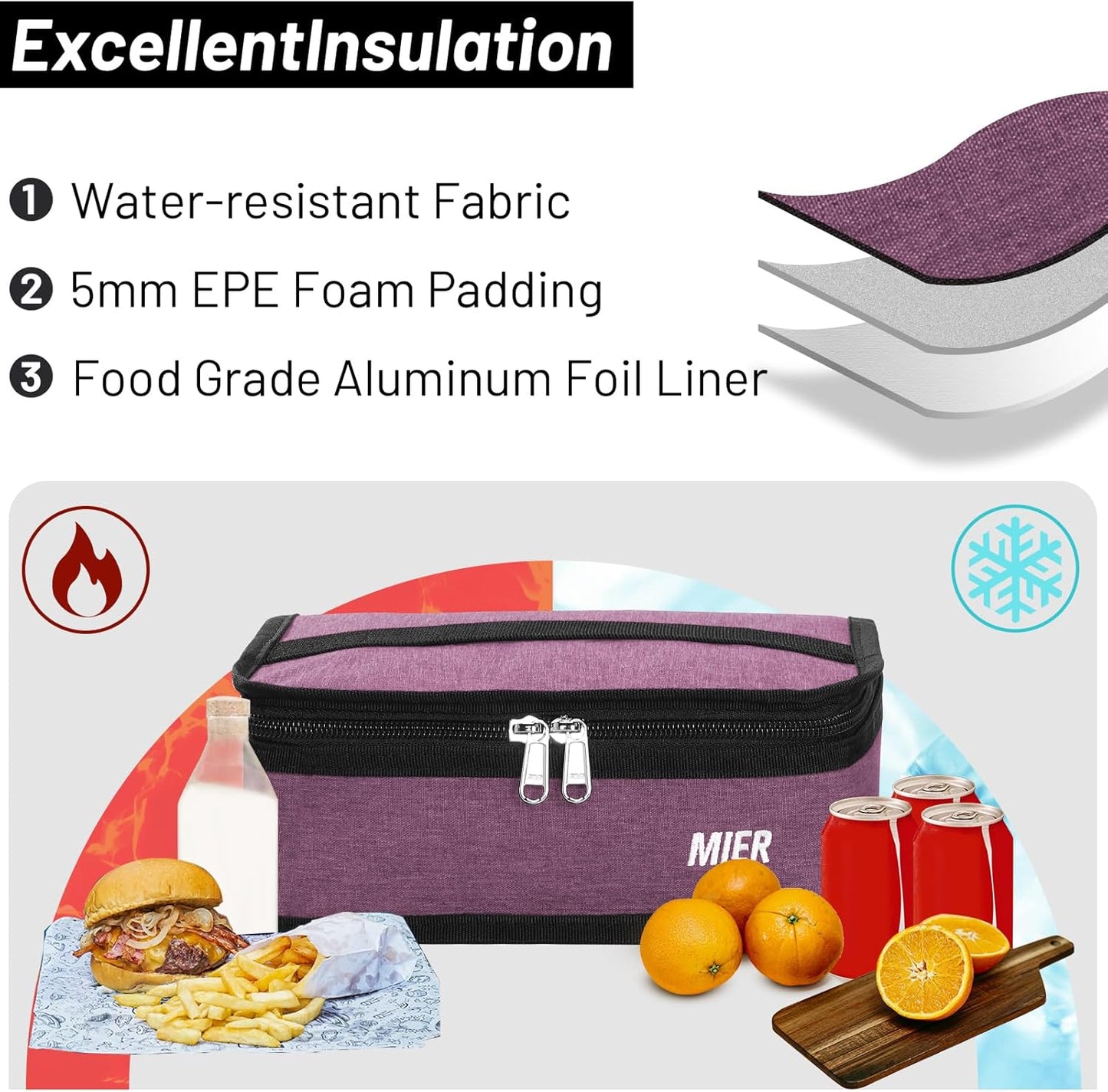 MIER Small Lunch Bag for Kids & Adults Compact Insulated Lunch Box Portable Thermal Mini Cooler for Work School Travel, Bluesteel