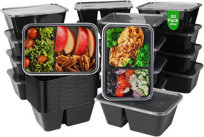 10Pack 32oz Meal Prep Containers Reusable with Lids, 2 Compartment with Portion Control Storage for Lunch or Takeaway, Plastic Disposable Bento Box To Go Take Out, Microwave Freezer Dishwasher Safe
