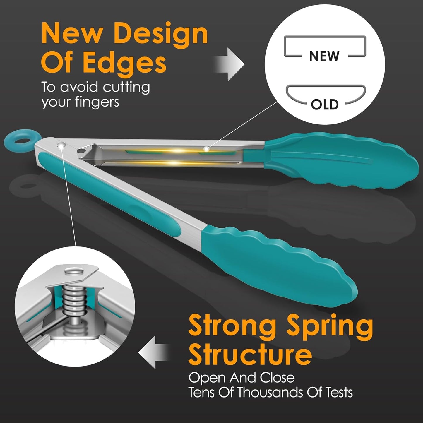 HOTEC Premium Stainless Steel Locking Kitchen Tongs with Silicon Tips, Set of 2-9" and 12"