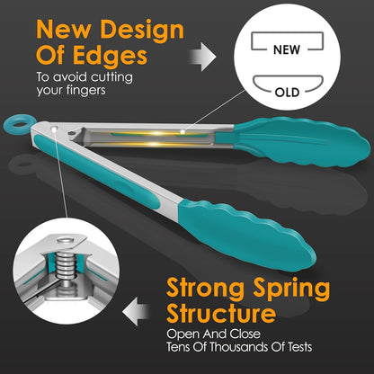 HOTEC Premium Stainless Steel Locking Kitchen Tongs with Silicon Tips, Set of 2-9" and 12"