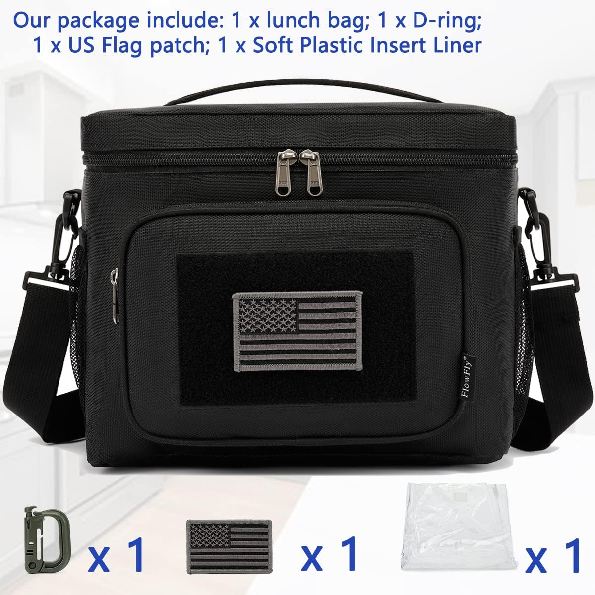 FlowFly Lunch Bag, Insulated Cooler, Thermal Lunch Box Tote with MOLLE/PALS Webbing, Adjustable Padded Shoulder Strap, for Tactical Men Women Adults and Boys Girls Kids (Cyan, Medium)