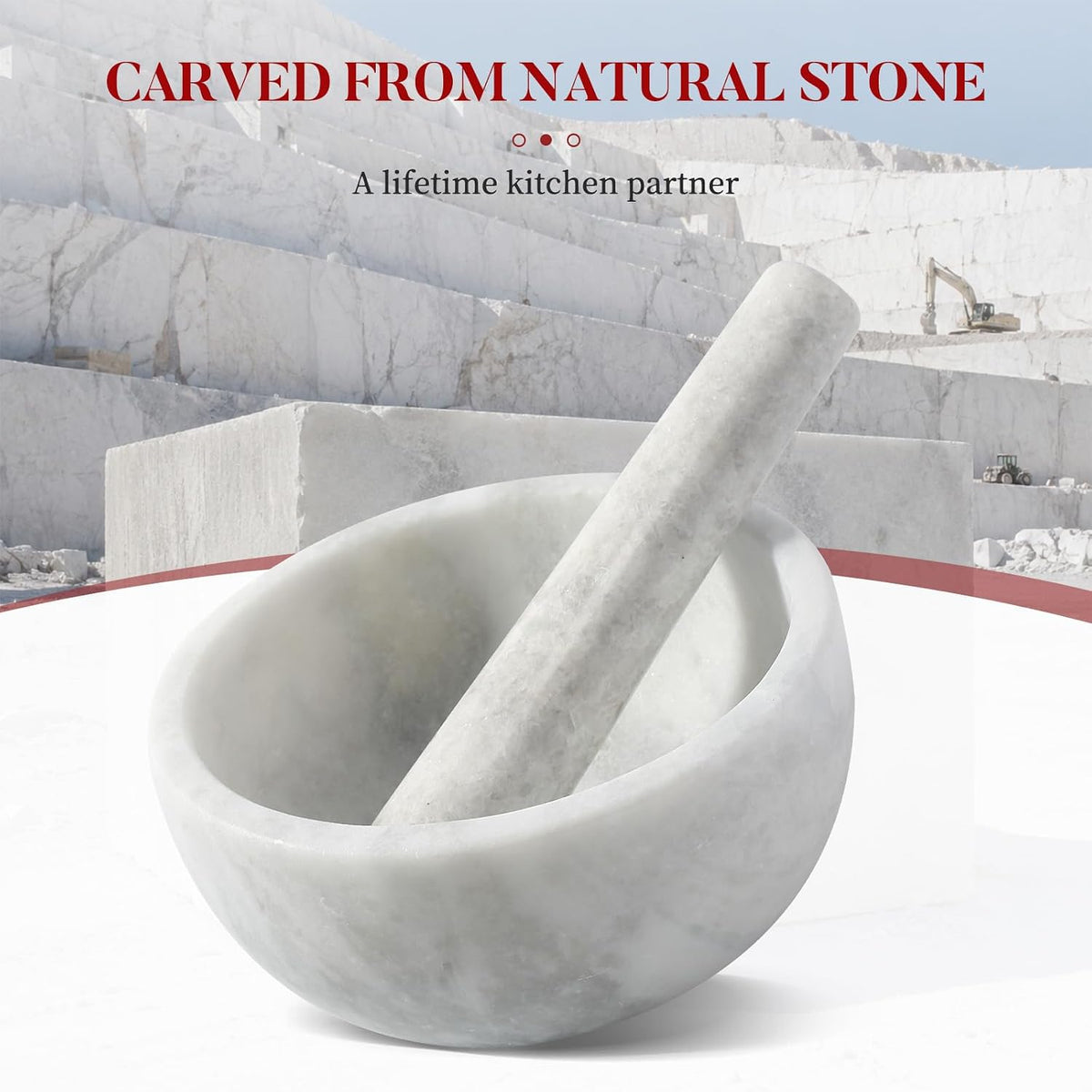 Koville Luxury Marble Mortar and Pestle Set, 7"-4cups Grinder Bowl for Guacamole, Salsa, Pill Crusher, Spice, Herb, Garlic, Nut, Heavy Duty Grinder for Kitchen
