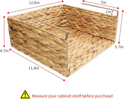Under Desk Water Hyacinth Storage Baskets, Wicker Shelf Organizer Basket | Hangable storage basket made of natural water hyacinth, can be used in cabinets, wardrobes, shelves, and under coffee tables