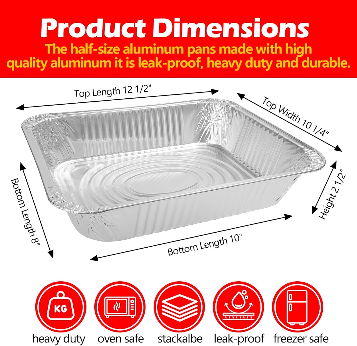 9x13 Aluminum Foil Pans with Lid, 10 Pack Disposable Trays Half Size Heavy Duty Tin Pans Deep Food Containers For Cooking, Meal Prep, Baking, Roasting, Chafing, Heating or Steam Table