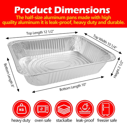 9x13 Aluminum Foil Pans with Lid, 10 Pack Disposable Trays Half Size Heavy Duty Tin Pans Deep Food Containers For Cooking, Meal Prep, Baking, Roasting, Chafing, Heating or Steam Table