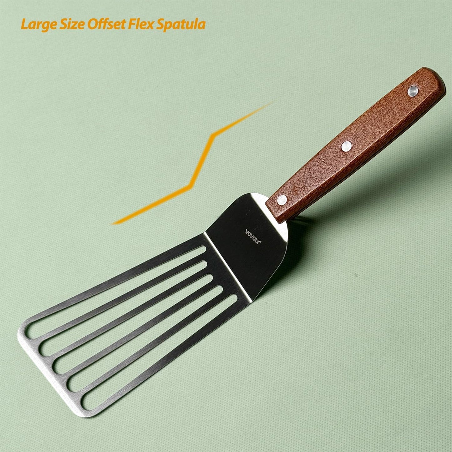 2 Pack Fish Spatula Turner, Stainless Steel Slotted Spatulas for Flipping, Turning, Frying & Grilling, 3"x6"+4"x8" Metal Slotted Spatulas, Wooden Full Tang Handle & Curved Blade