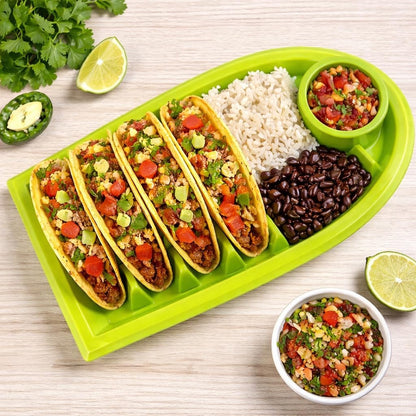 Set of 3 Taco Holder Plates – Plastic Divider Taco Trays with Stand-Up Slots, BPA-Free, Dishwasher & Microwave Safe
