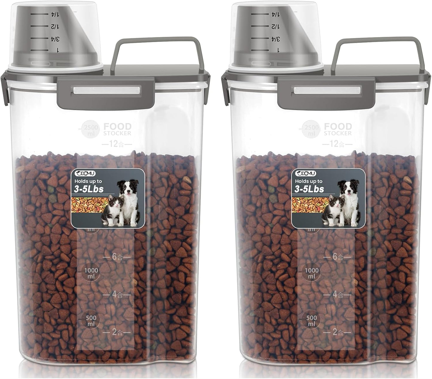 Dog Cat Food Storage Container, Pet Food Pourable Container Airtight with Large Spout & Cup, BPA-Free Plastic Food Dispenser for Pet Food, Bird Seed, Rice, Flour (Dark Gray, 2.5L)