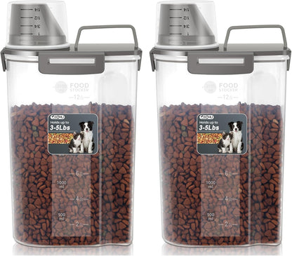 Dog Cat Food Storage Container, Pet Food Pourable Container Airtight with Large Spout & Cup, BPA-Free Plastic Food Dispenser for Pet Food, Bird Seed, Rice, Flour (Dark Gray, 2.5L)