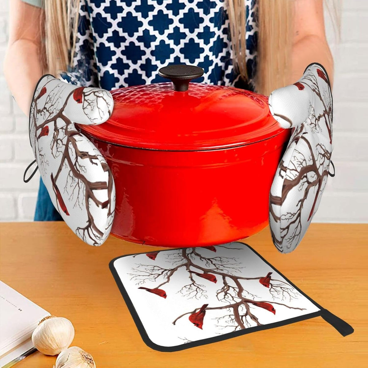 Boho Floral Oven Mitts and Pot Holders Sets of 3, Cute Baker Stuff