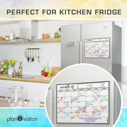 Magnetic Calendar for Refrigerator - Magnetic Dry Erase Calendar for Kids, Teens & Adults, Monthly and Weekly Planner Whiteboard - 12 x 16in (Grey)