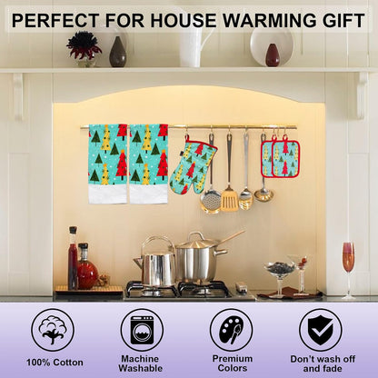 Oven Mitts and PotHolders Sets, 4 Pcs Kitchen Oven Glove High Heat Resistant 400°F Pot Holders for Kitchen, Non-Slip Neoprene Oven Mitts are Suitable for Cooking, Baking (Black)