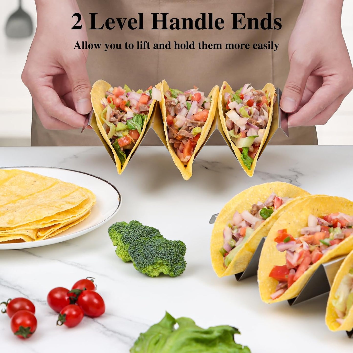 Stainless Steel Taco Holders Set of 2, Taco Stand Rack with Handles, Oven & Dishwasher Safe for Taco Tuesday, Parties & Everyday Use